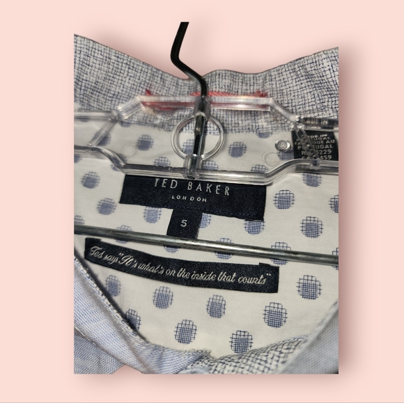 Ted Baker Grandad Collar Short-Sleeve Shirt Light Blue Casual Mens Cotton Linen - Picture 3 of 3